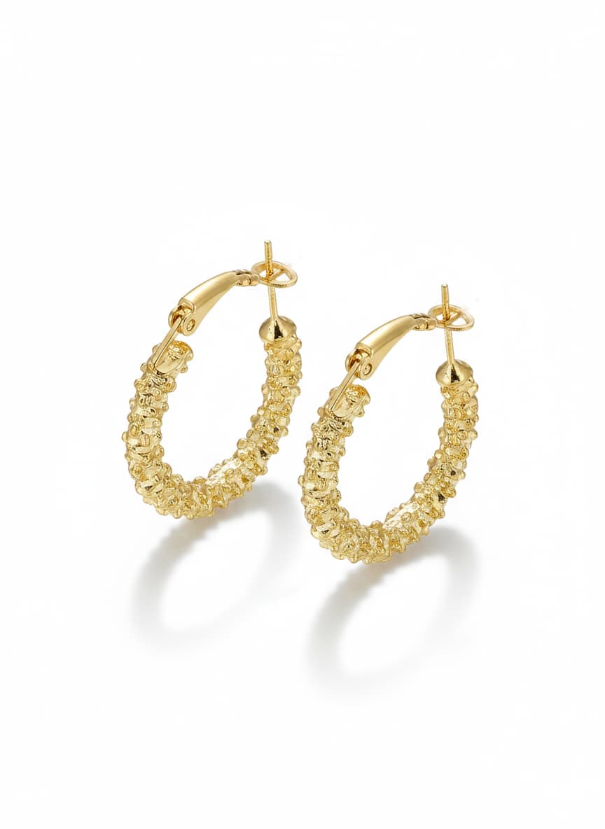 Gold Plated Brass Patterned Hoop Earrings