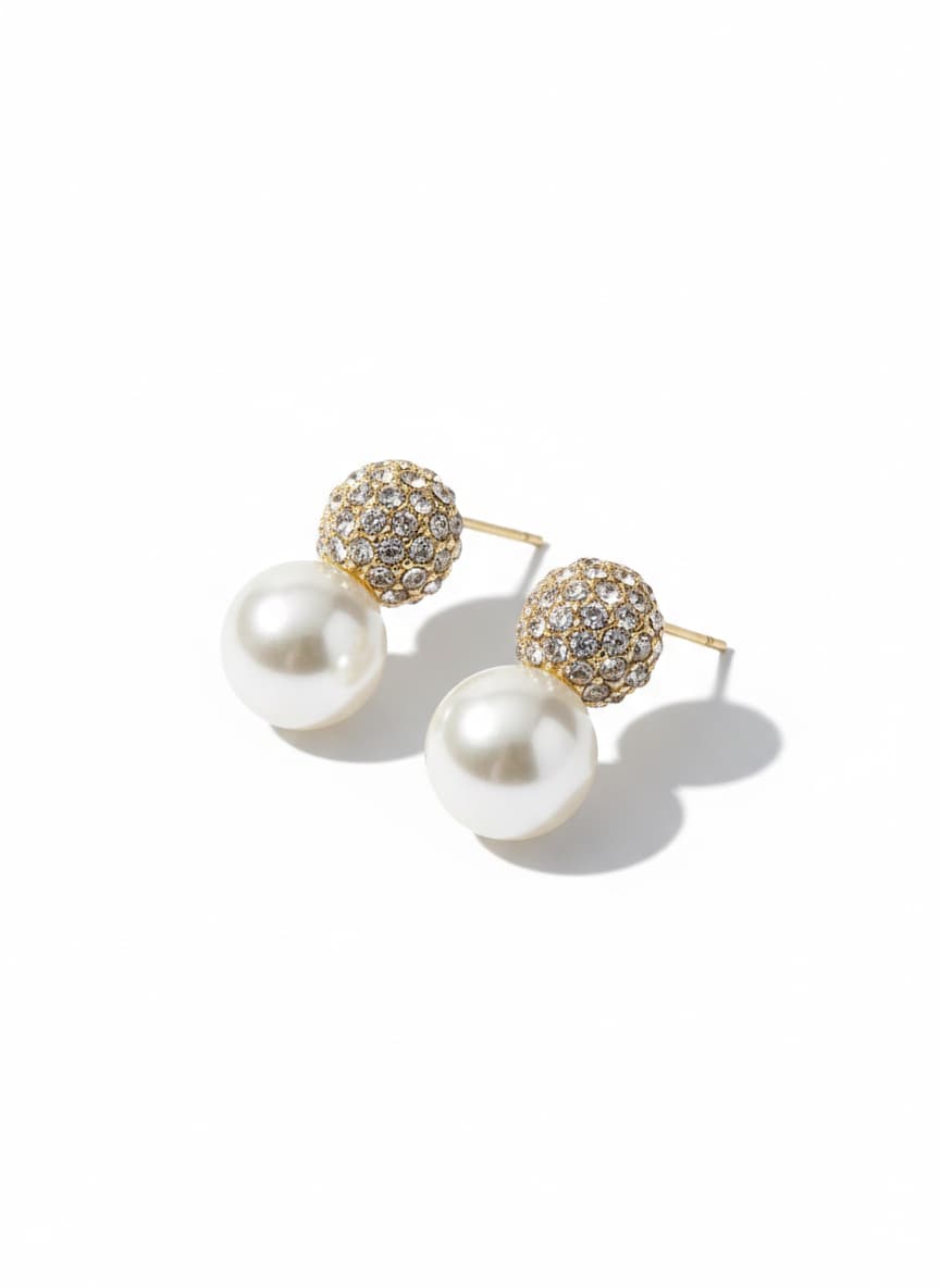 Plastic Pearl Dangle Earrings With Gold Plated Zircon Stone on Brass