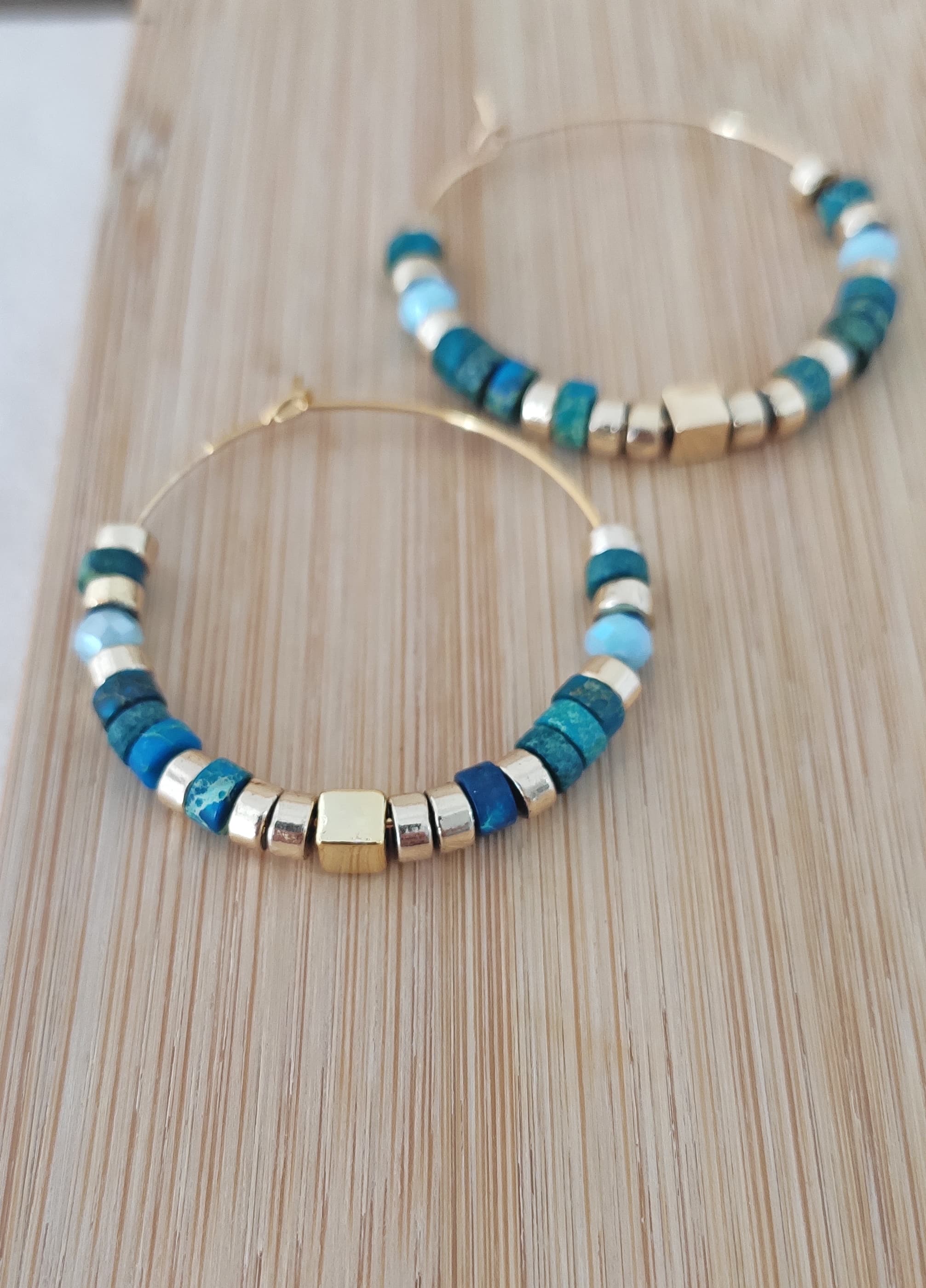 Gold Plated Turquoise Stone Earrings on Brass