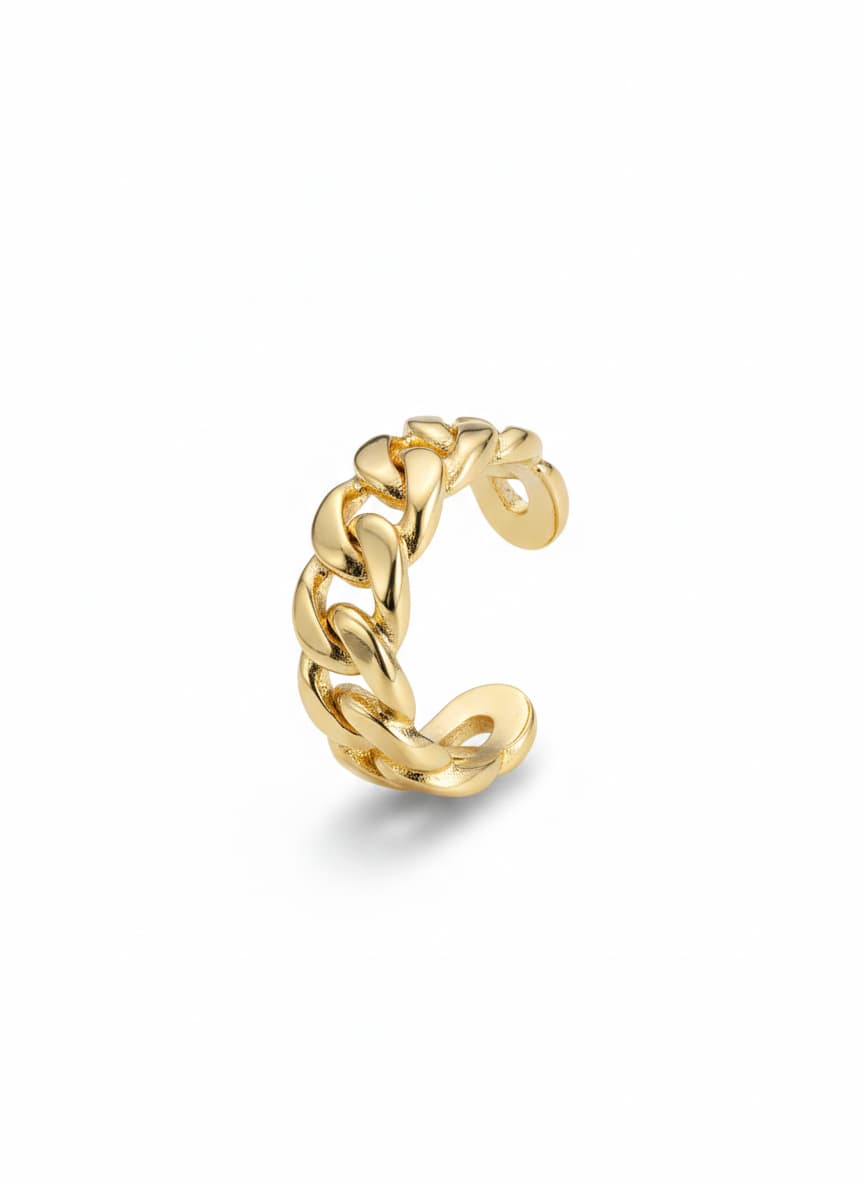 Gold Plated Brass Chain Detailed Cartilage Earrings