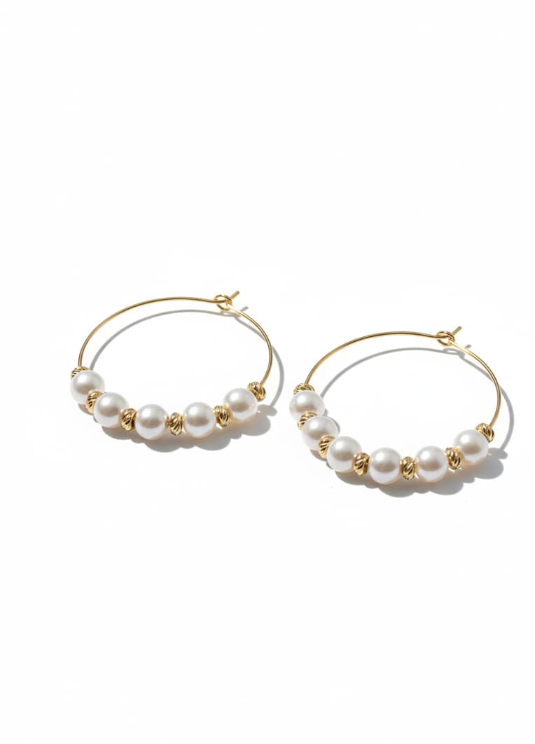 Gold-Plated Brass, Brass Beads, and Plastic Pearl Stud Earrings