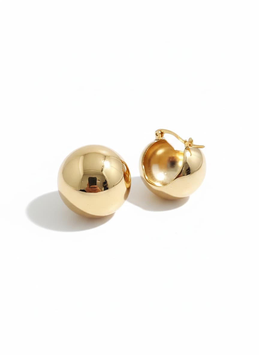 Gold Plated Hollow Ball Earrings on Brass