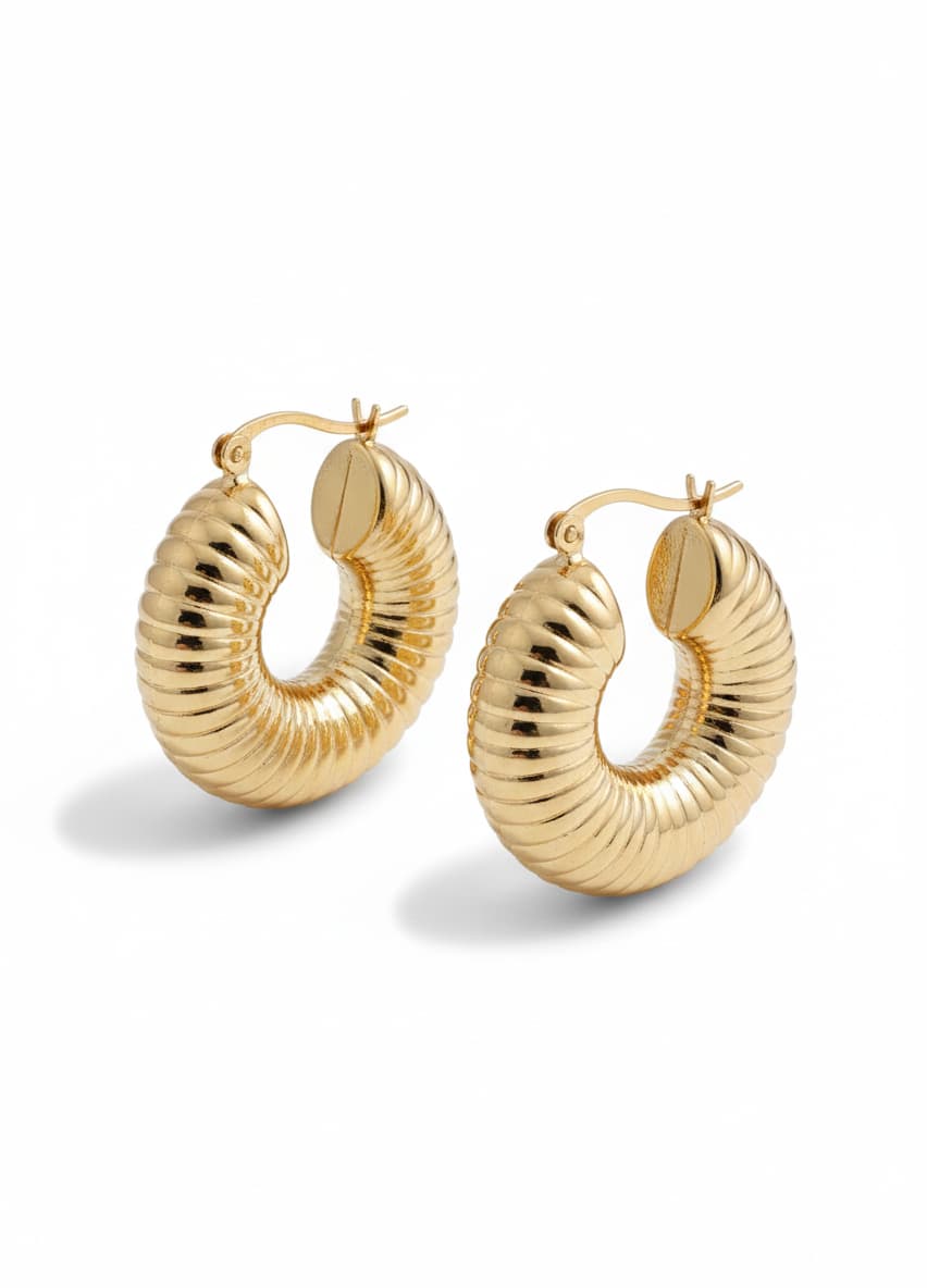 Gold Plated Brass Stud Model Big Hoop Earrings