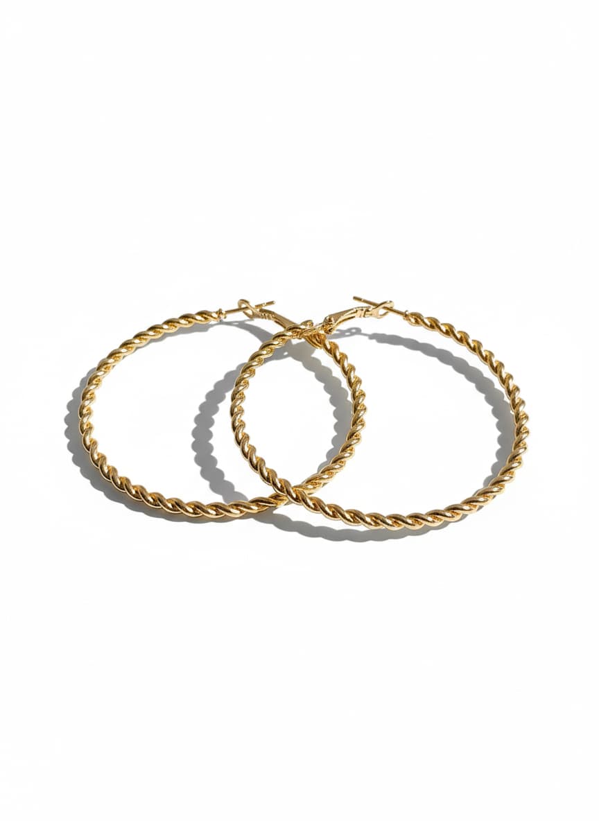 Gold Plated Brass Twist Model Big Hoop Earrings