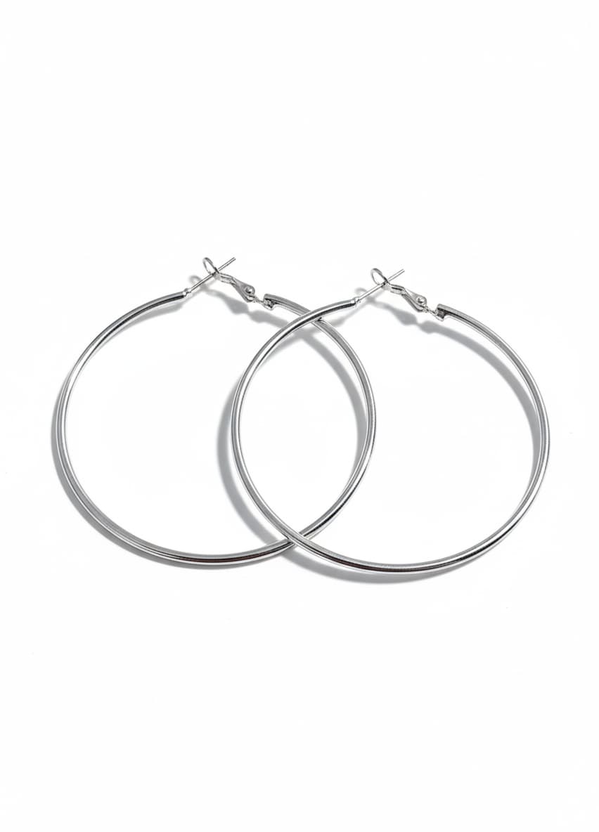 Silver Tone Shiny Big Hoop Earrings on Brass