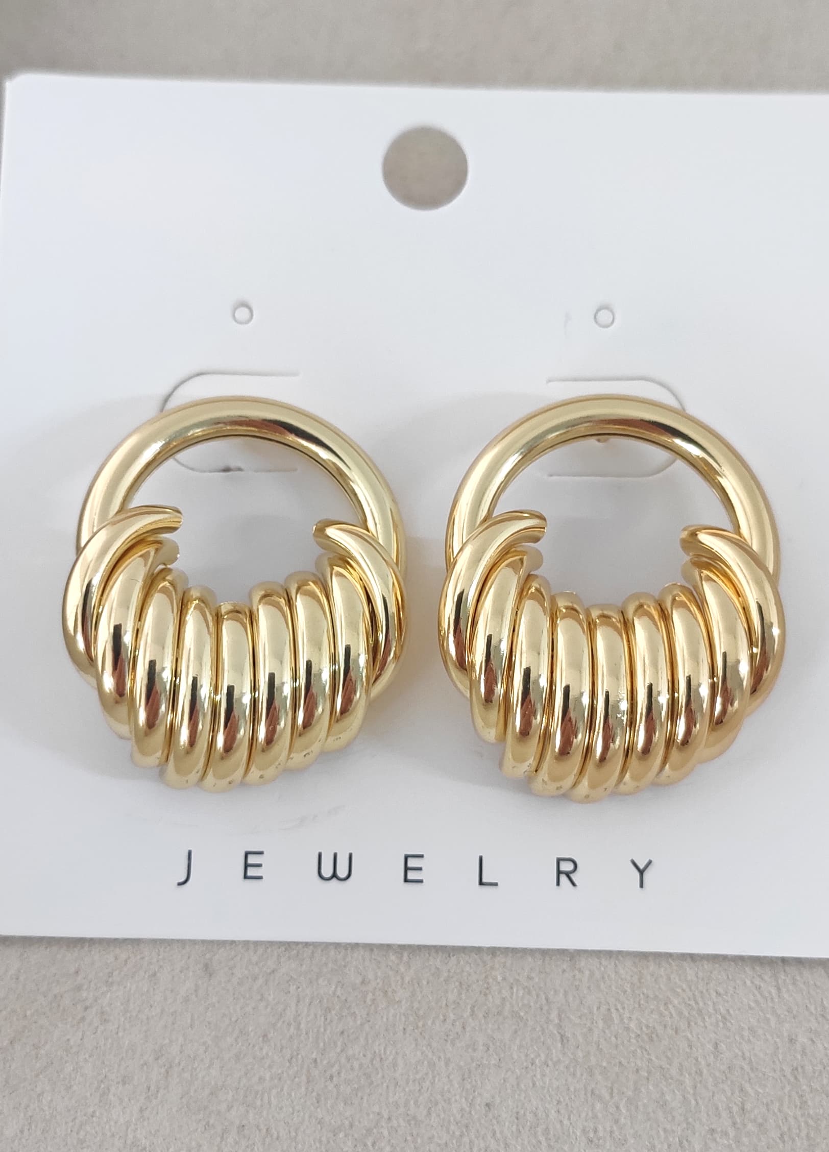 Gold-Plated Brass Hoop Earrings with Rows of Studs