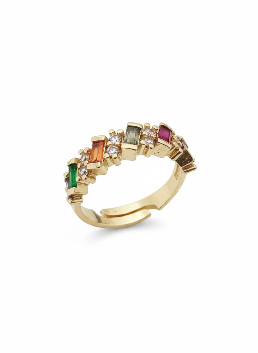 Adjustable Ring with Gold Plated Color Zircon Stone on Brass
