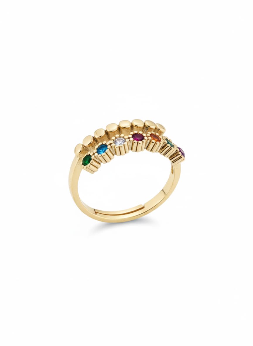 Gold-Plated Brass, Colorful Zircon Stone Adjustable Ring