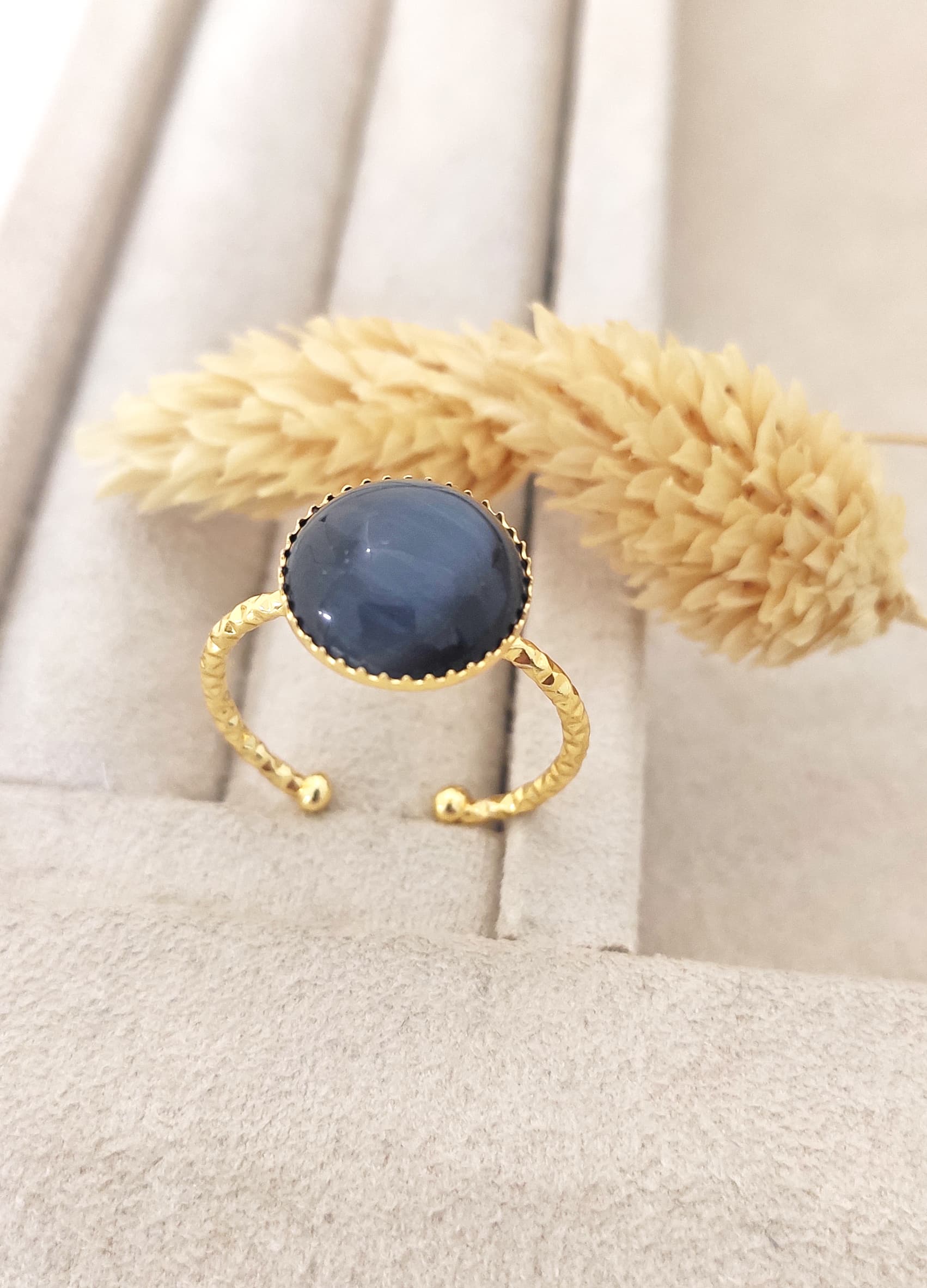 Gold Plated Ceyt Stone Adjustable Ring on Brass
