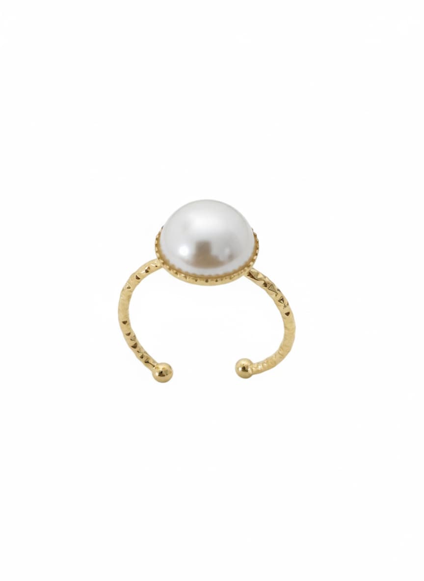 Gold Plated Brass Plastic Pearl Adjustable Ring