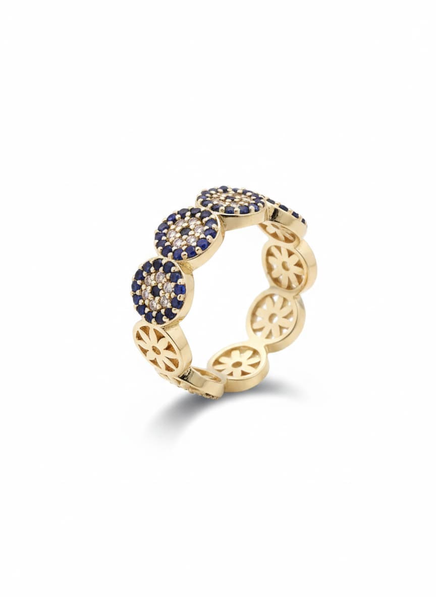 Gold-Plated Brass, Zircon Stone Nazar Bead Adjustable Ring
