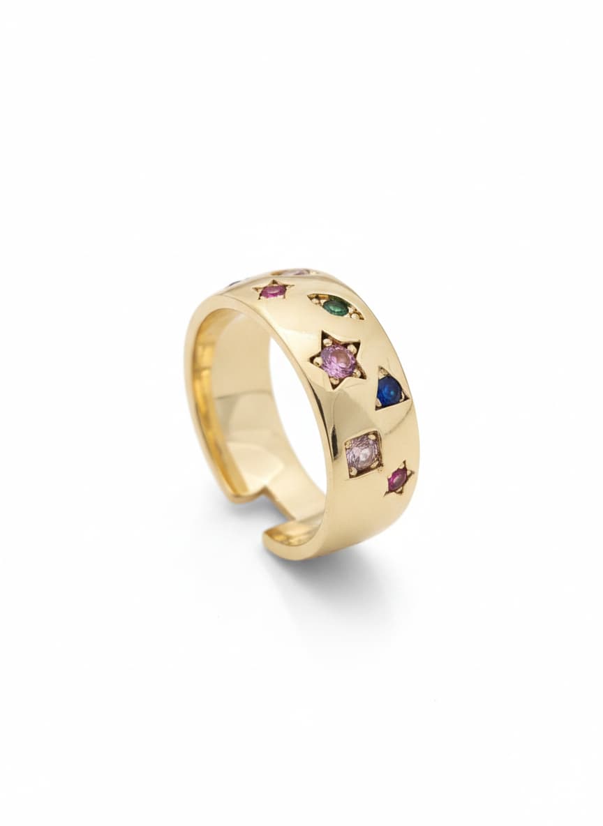 Gold Tone Colored Zircon Stone Over Brass Ring
