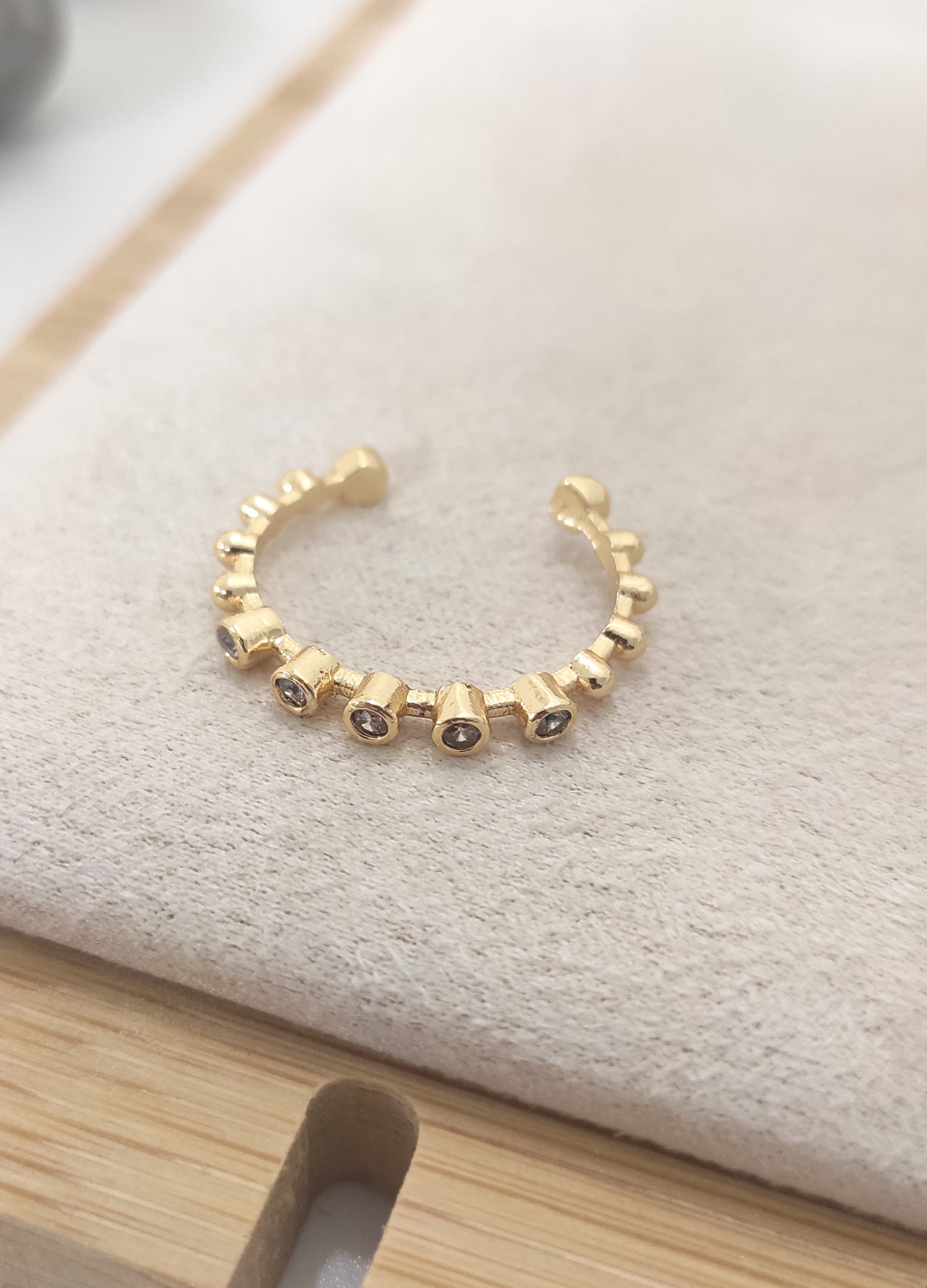 Adjustable Ring with Gold Plated Zircon Stone on Brass