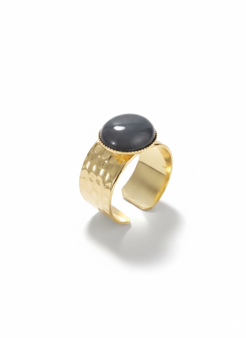 Gold Plated Brass Adjustable Ring with Cat's Eye Stone