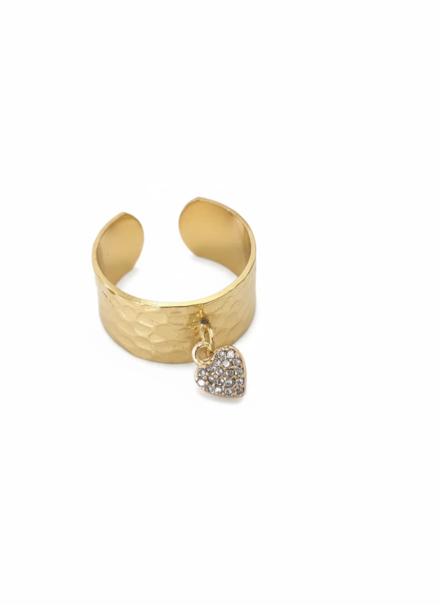 Brass Gold Plated Zircon Stone Heart Dangling Melted Ring