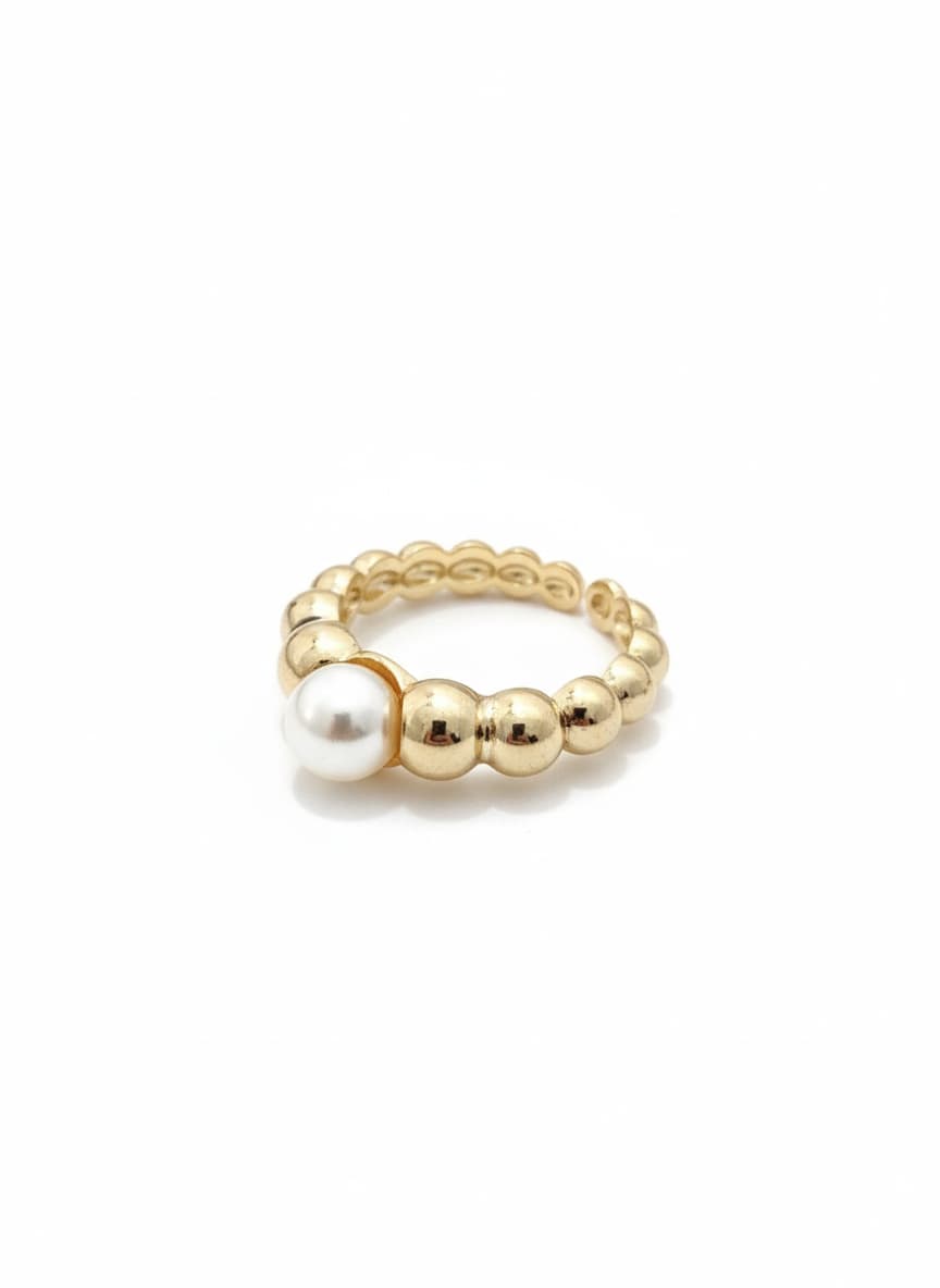 Gold-Plated Brass, Plastic Pearl Adjustable Ring
