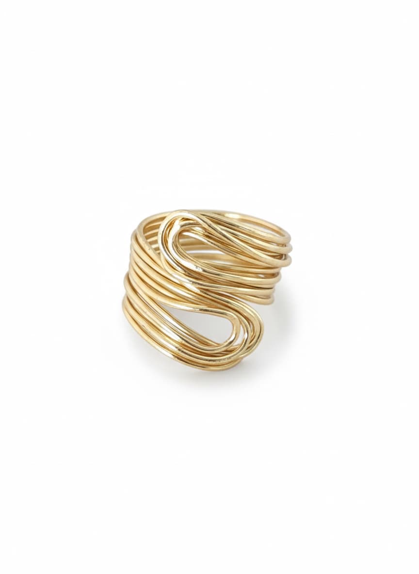 Gold Plated Spiral Adjustable Ring in Brass
