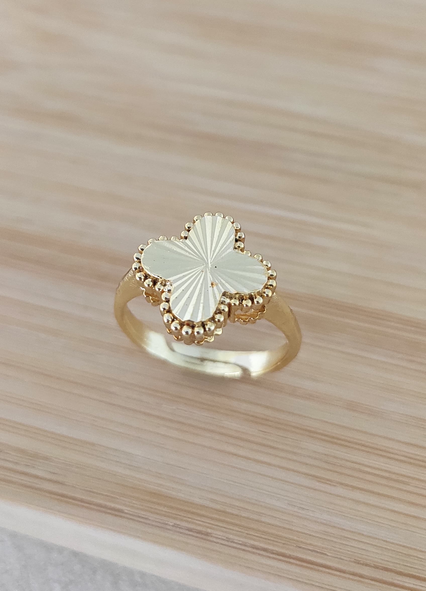 Gold Plated Clover Adjustable Ring on Brass