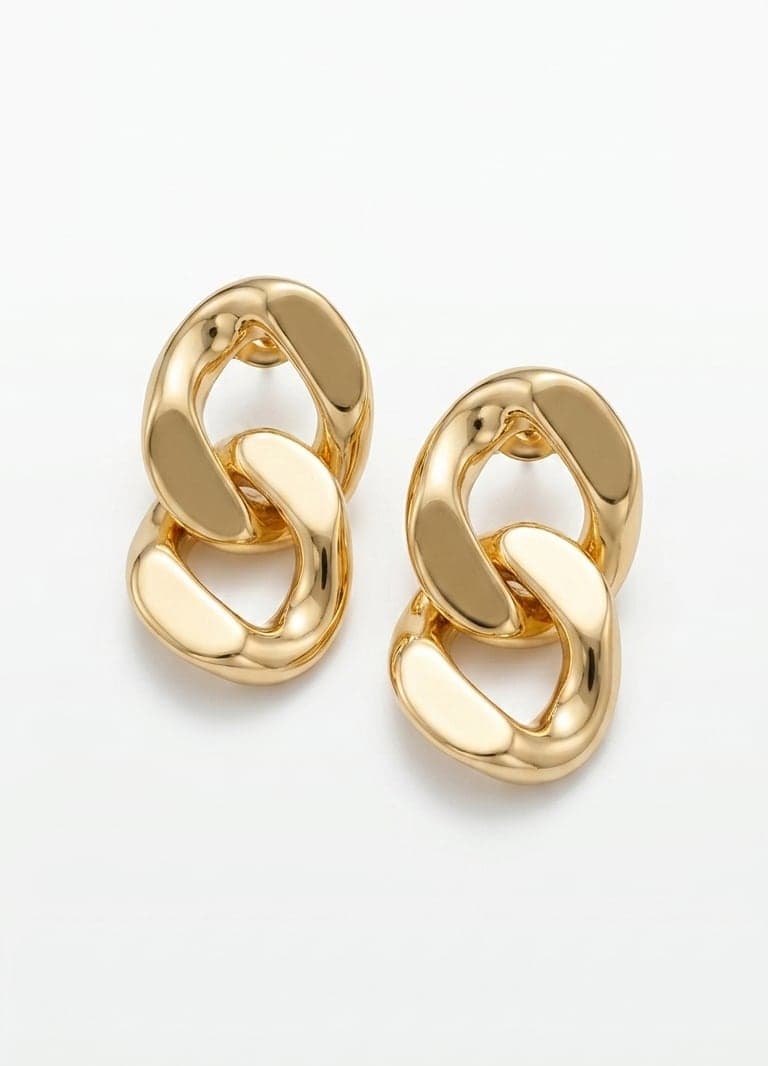 Gold Plated Chain Pattern Stud Earrings on Brass