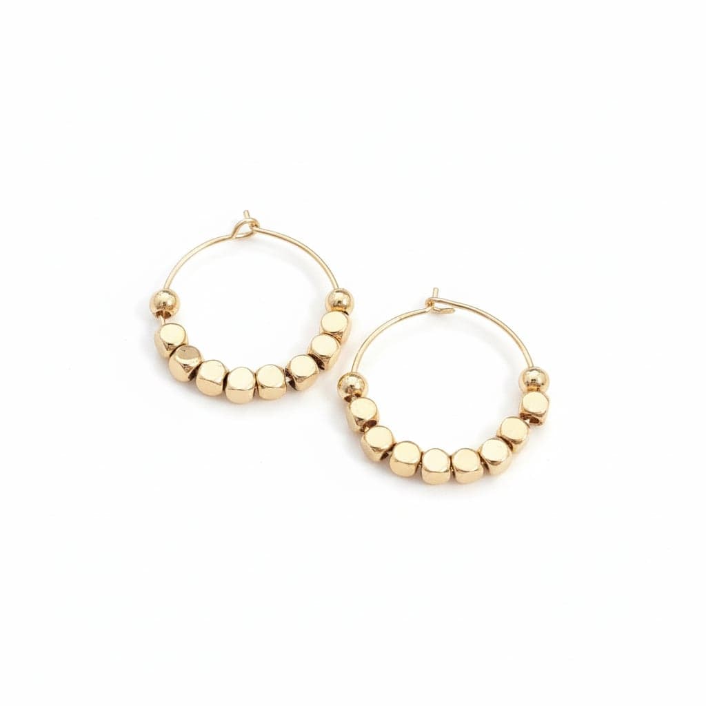 Gold Plated Brass Small Yellow Ball Detailed Hoop Earrings
