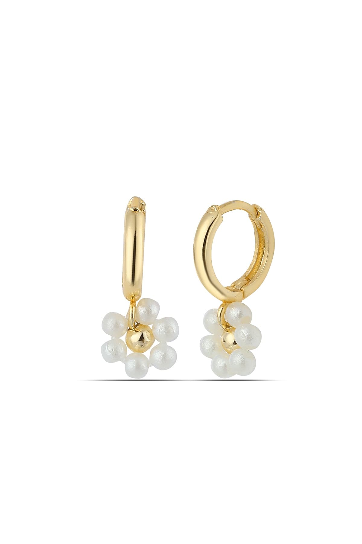 Brass Gold Plated Plastic Pearl Dangle Hoop Earrings