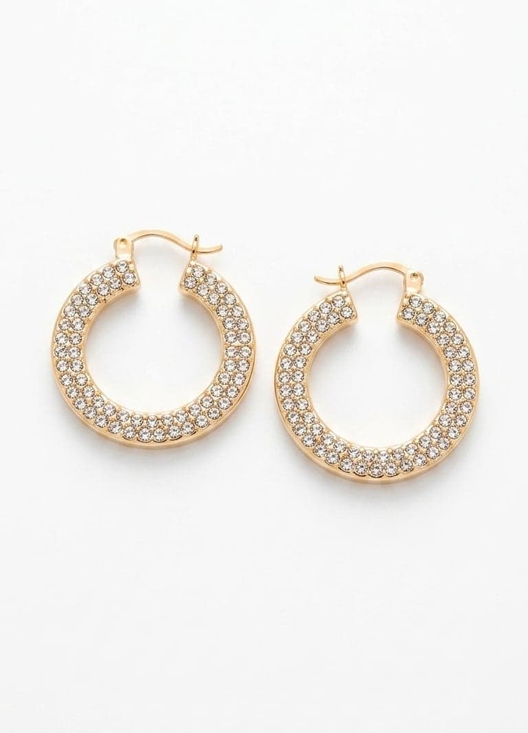 Gold Plated Zircon Stone Hoop Earrings on Brass