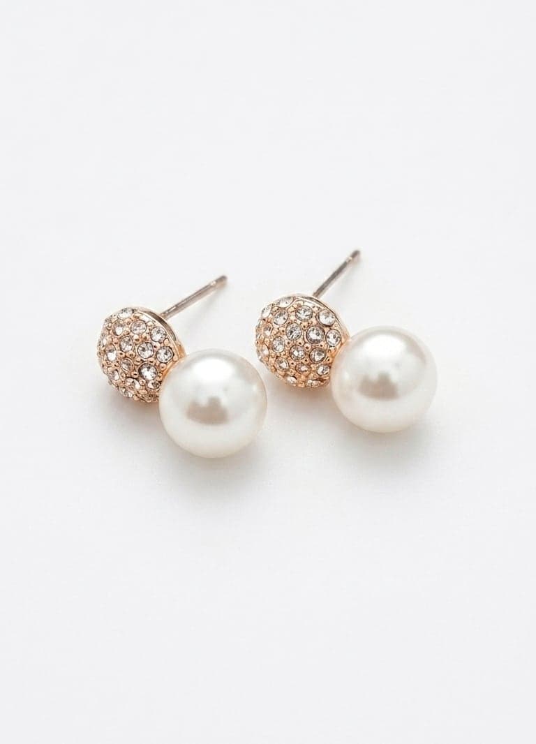 Plastic Pearl Dangle Earrings With Gold Plated Zircon Stone on Brass