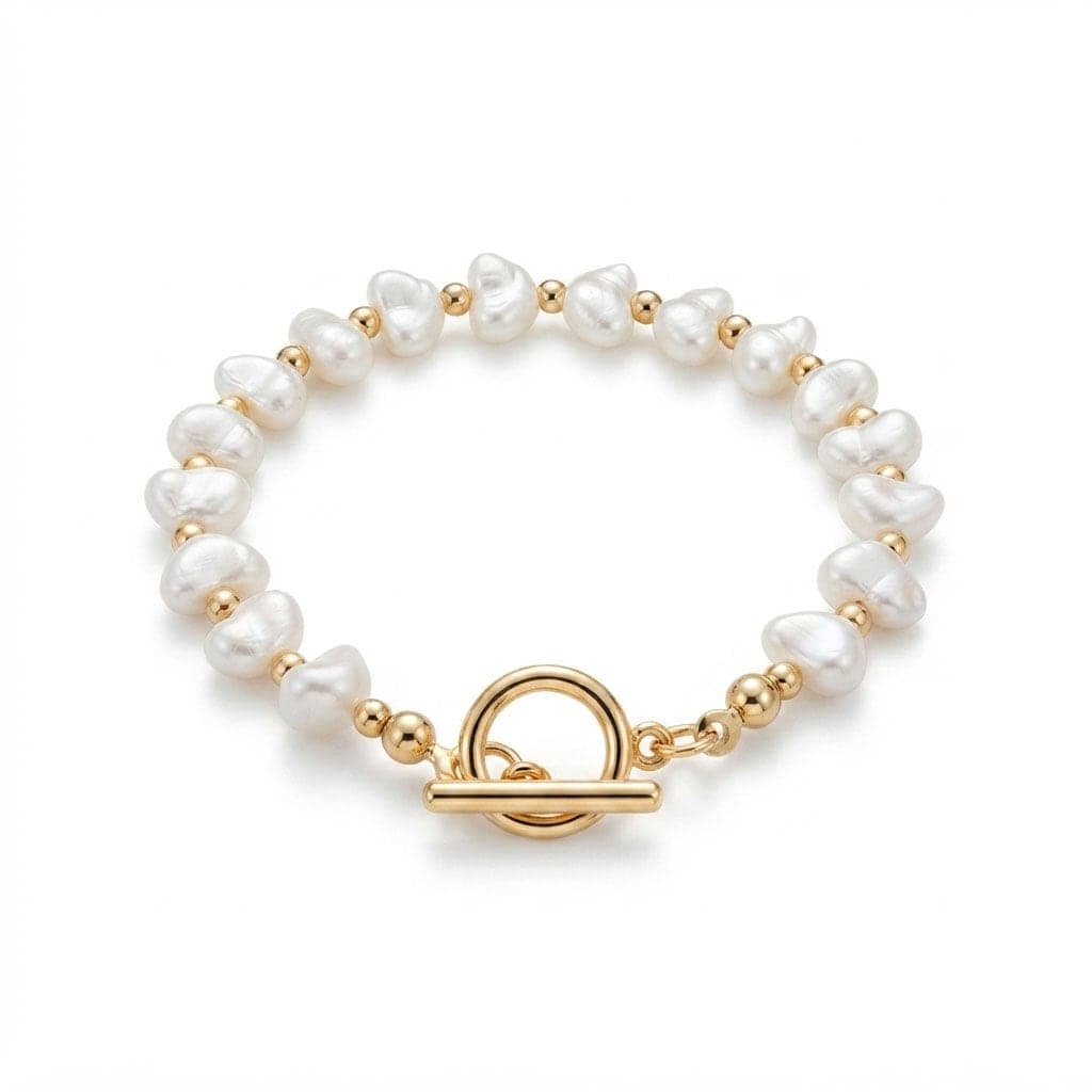 Gold Plated Plastic Pearl Detailed Bracelet on Brass