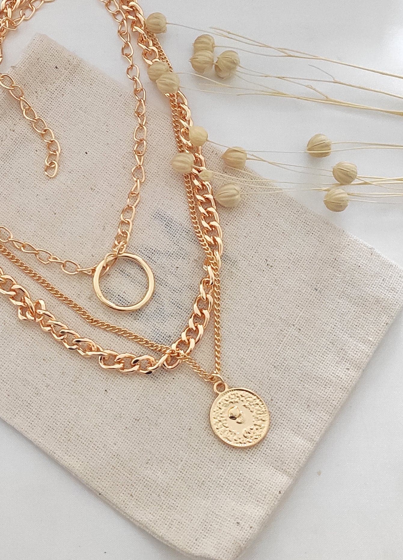 Gold Plated Brass Old Coin Pendant Multiple Necklace