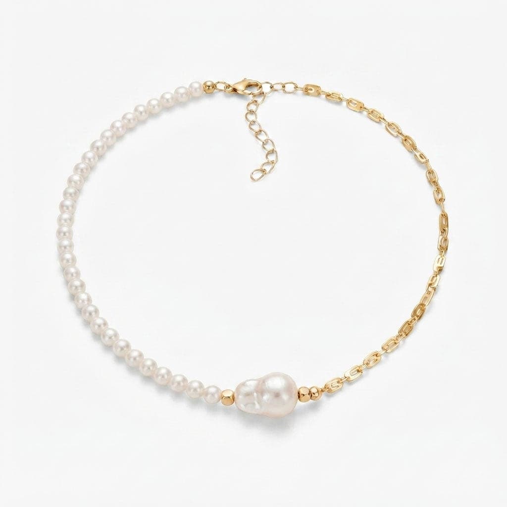Gold Plated Plastic Pearl Detailed Necklace on Brass