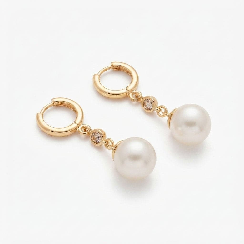 Gold Plated Plastic Pearl Dangle Earrings on Brass