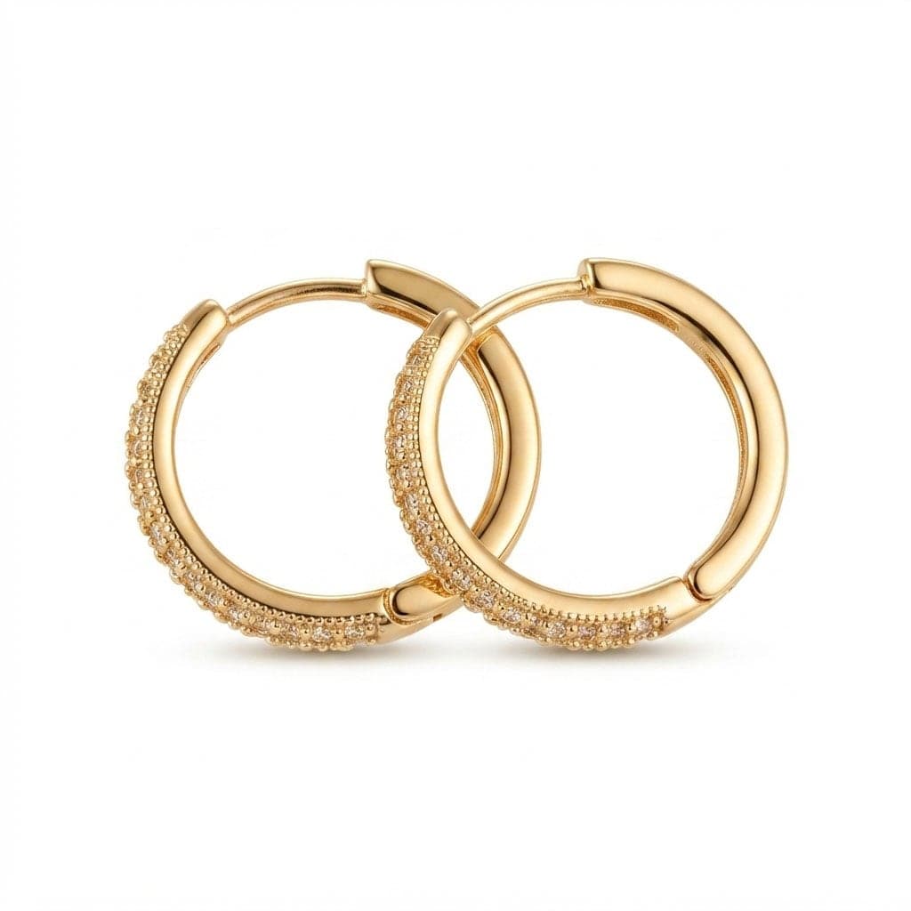 Gold Plated Zircon Stone Detailed Hoop Earrings on Brass