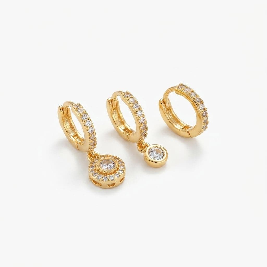 Gold Plated Zircon Stone Dangle Earring Set on Brass