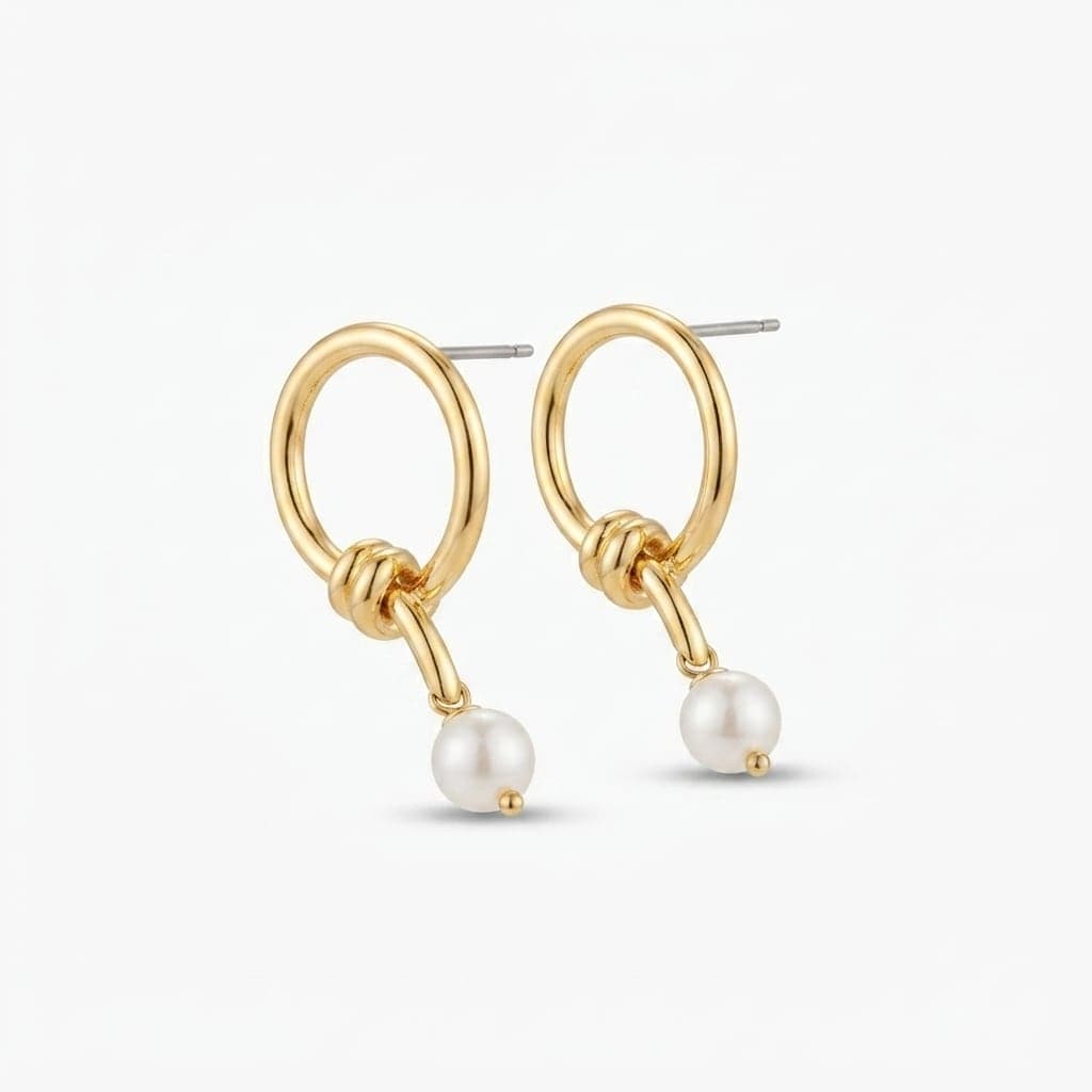 Gold Plated Plastic Pearl Dangle Earrings on Brass