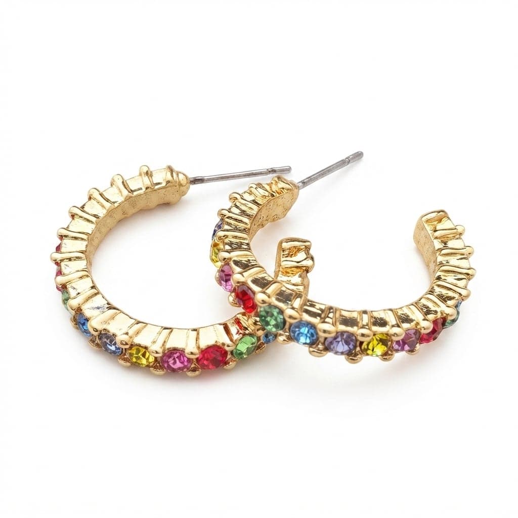 Gold Plated Brass Stud Earrings With Zircon Stone