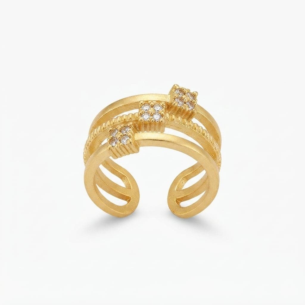 Adjustable Ring with Gold Plated Zircon Stone on Brass