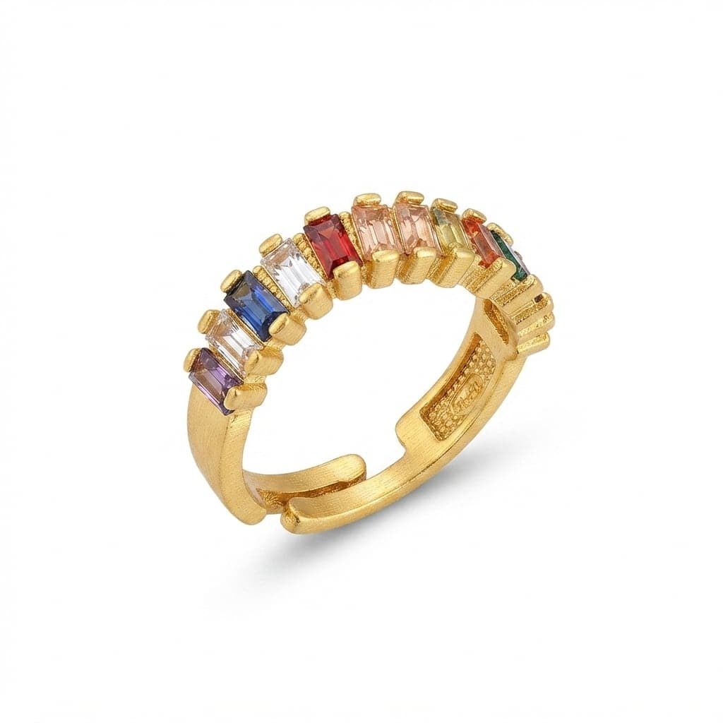 Gold-plated Brass Colored Zircon Stone Adjustable Ring
