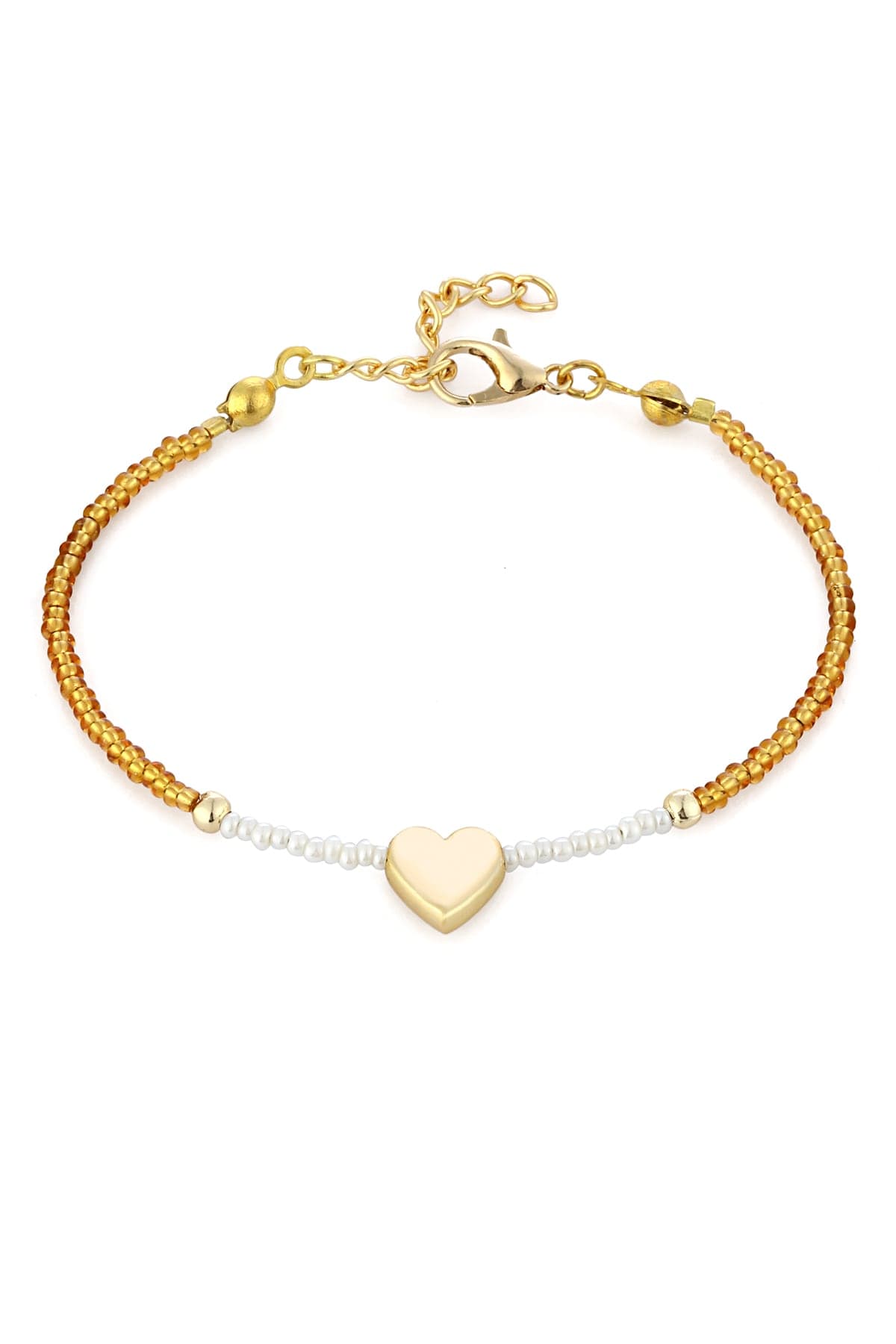 Gold Plated Brass Miyuki Beaded Heart Shaped Bracelet