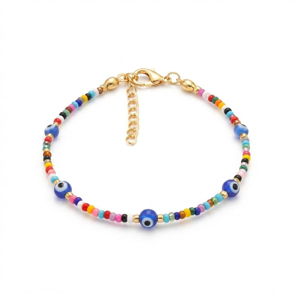 Gold-plated Miyuki and Evil Eye Bead Bracelet on Brass