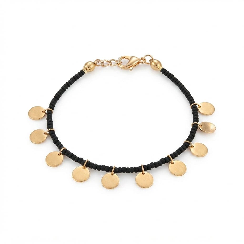 Gold Plated Brass Miyuki Beaded Yellow Plate Dangle Bracelet