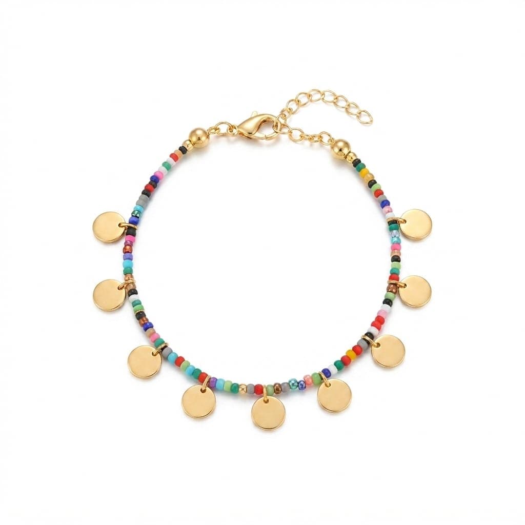 Gold Plated Brass Miyuki Beaded Yellow Plate Dangle Bracelet