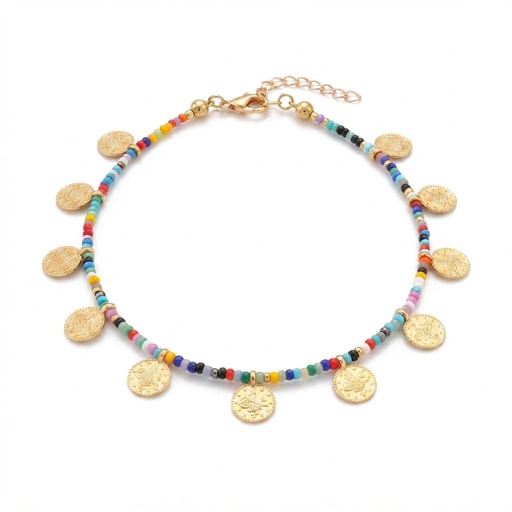 Gold plated Brass Miyuki Beaded Old Coin Anklet