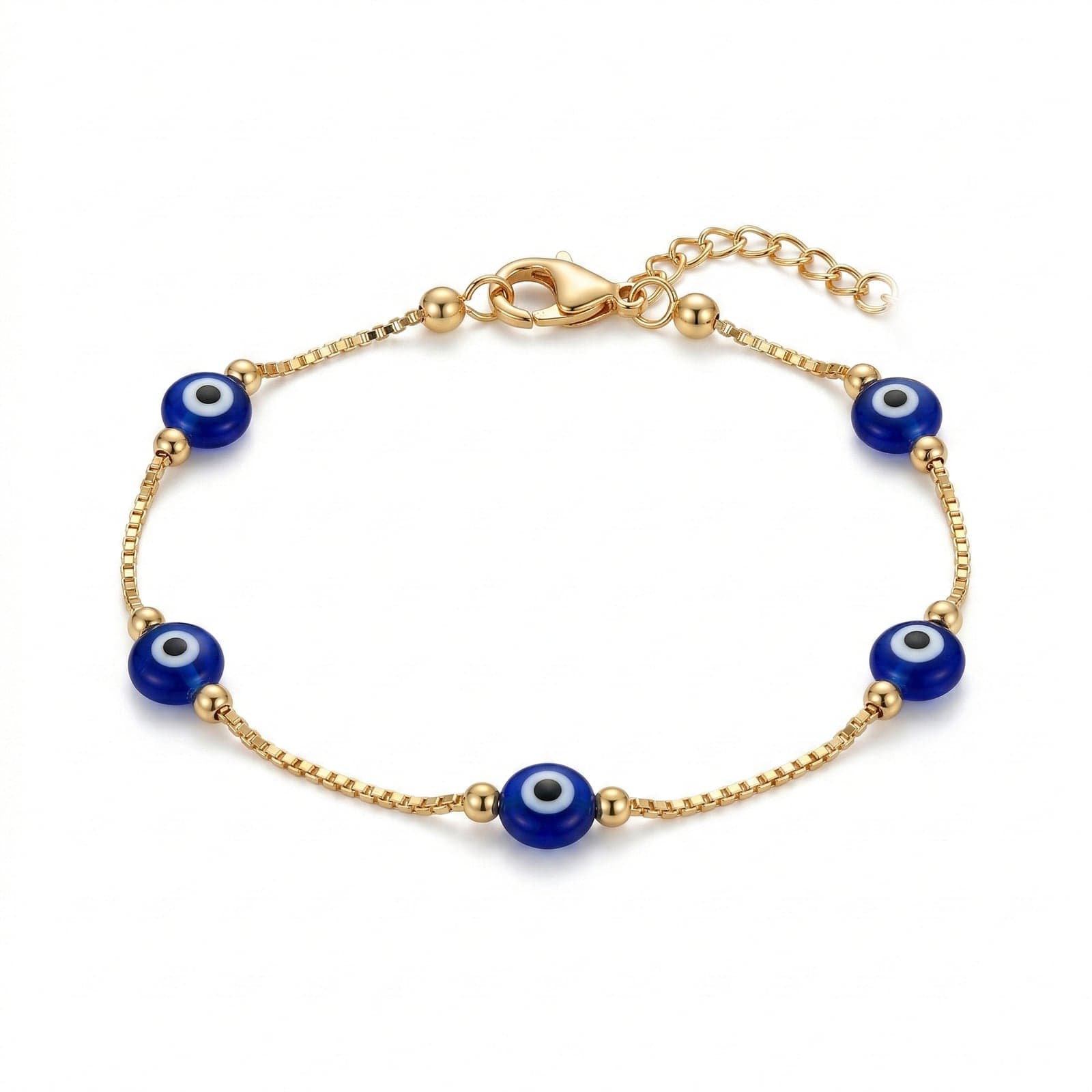 Gold Plated Evil Eye Bead Detailed Anklet on Brass