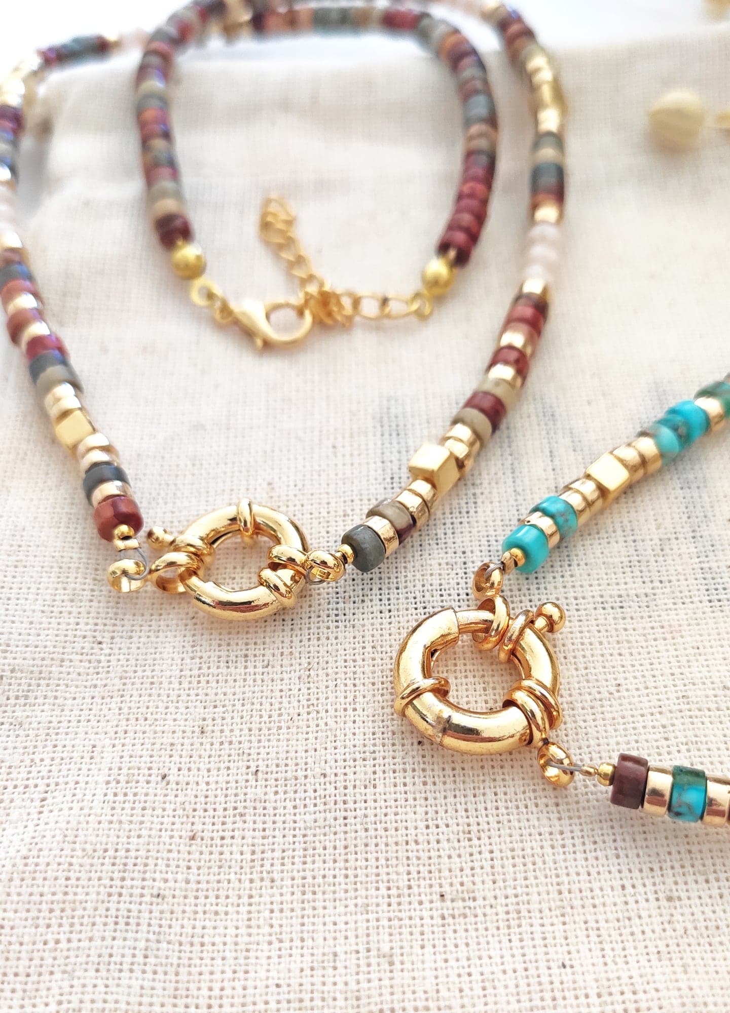 Brass Gold Plated Variasite Stone Necklace