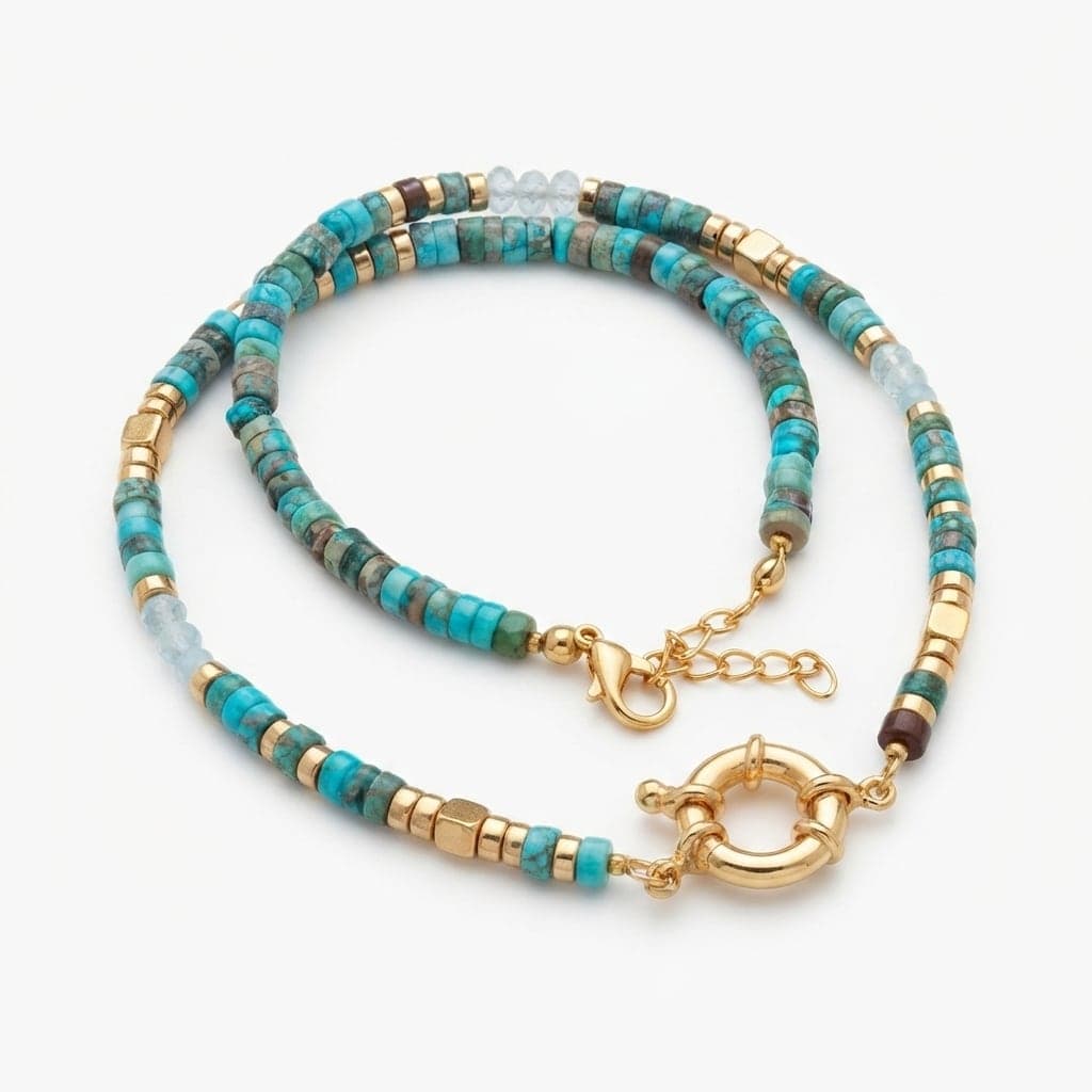 Gold Plated Turquoise Stone Necklace on Brass