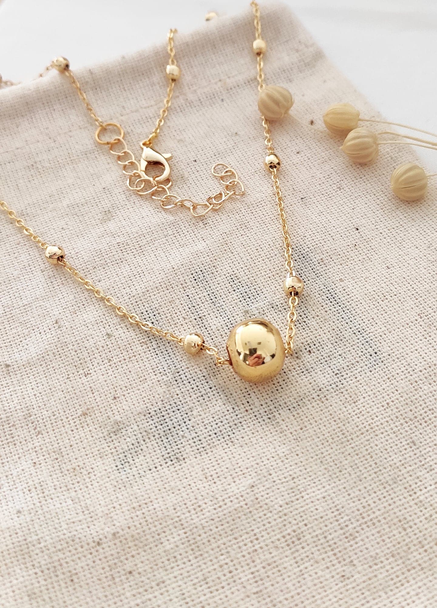 Gold Plated Brass Ball Dangle Necklace