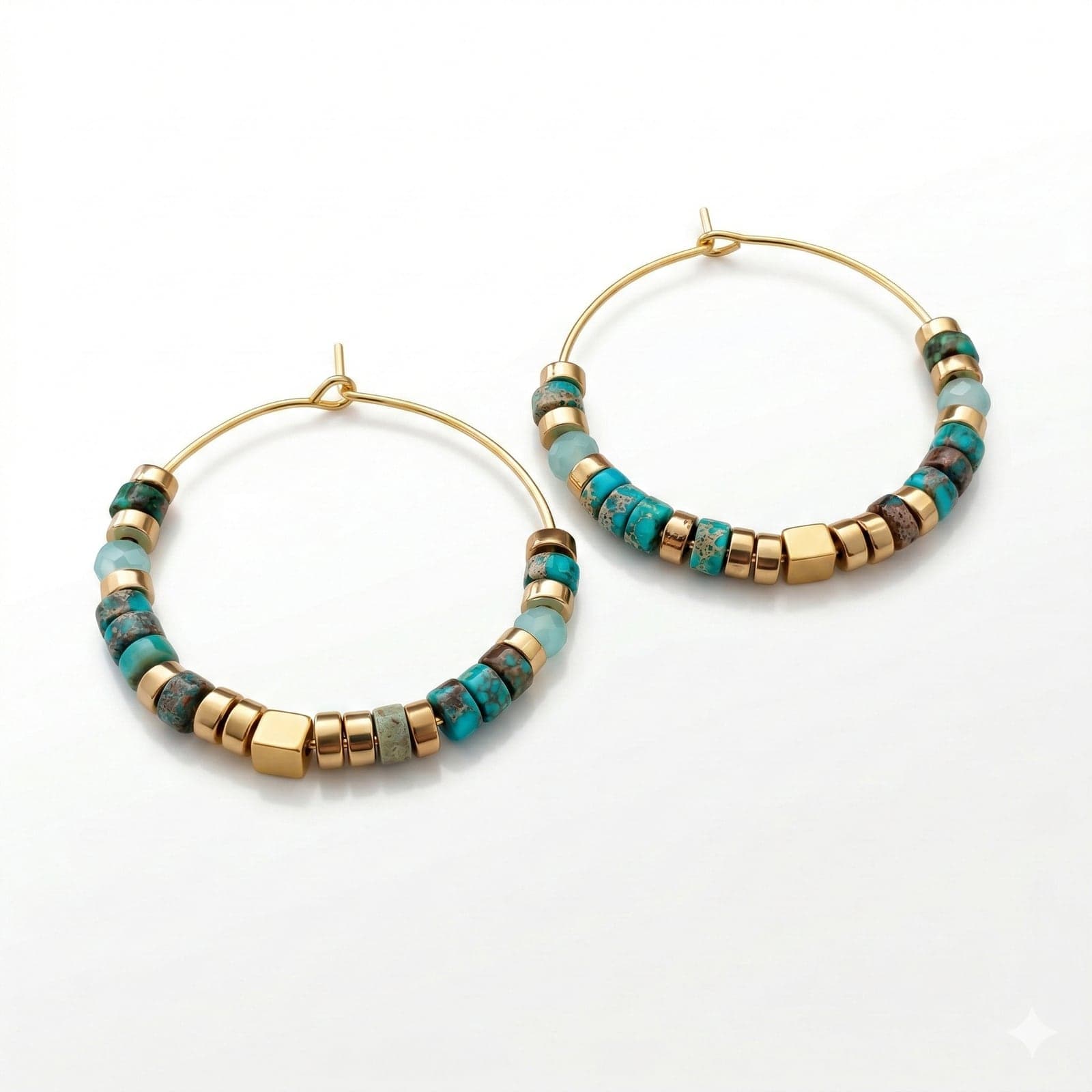 Gold Plated Turquoise Stone Earrings on Brass