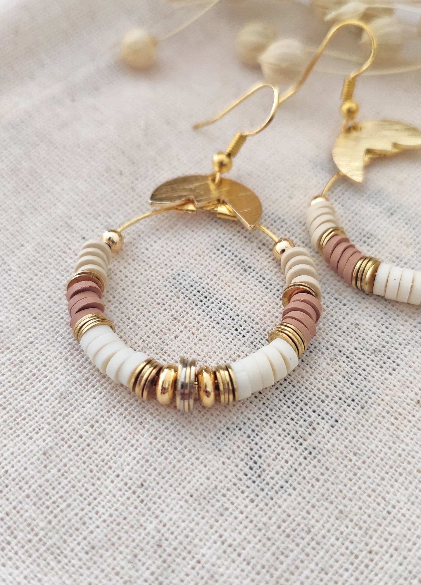 Gold Plated Brass Heishi Earrings