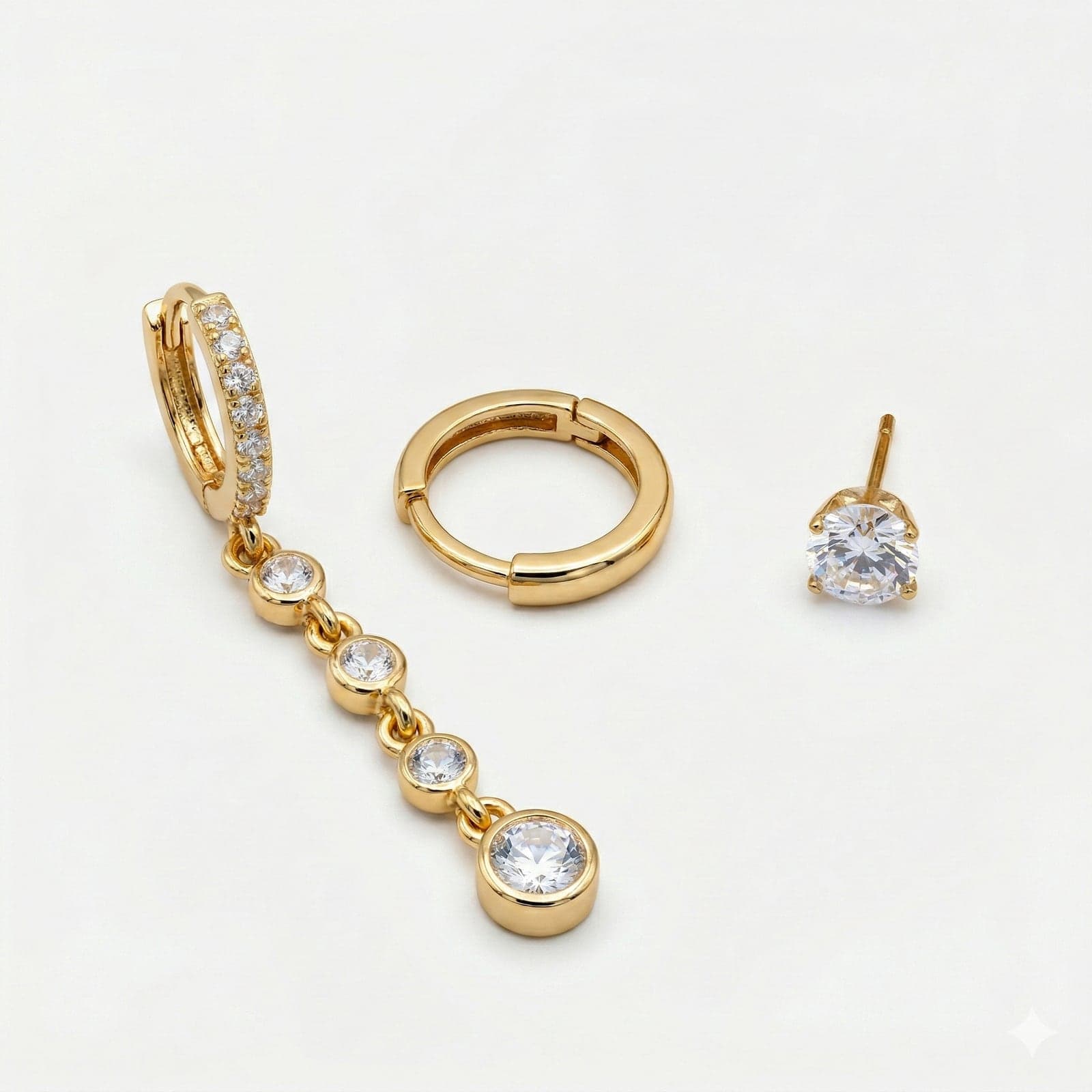 Gold Plated Zircon Stone Detailed Earring Set on Brass