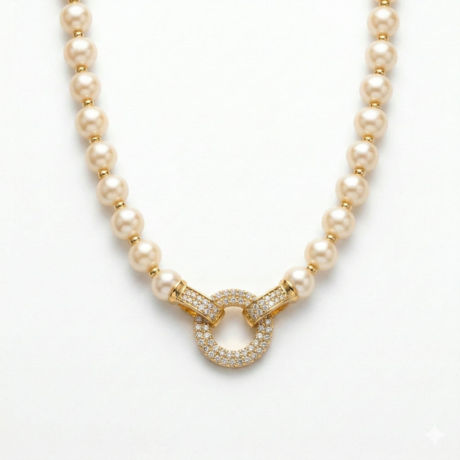 Gold Plated Plastic Pearl and Zircon Stone Necklace on Brass